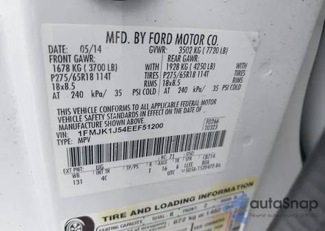 2014 Ford Expedition El Xlt from USA, damaged, VIN 1FMJK1J54EEF51200